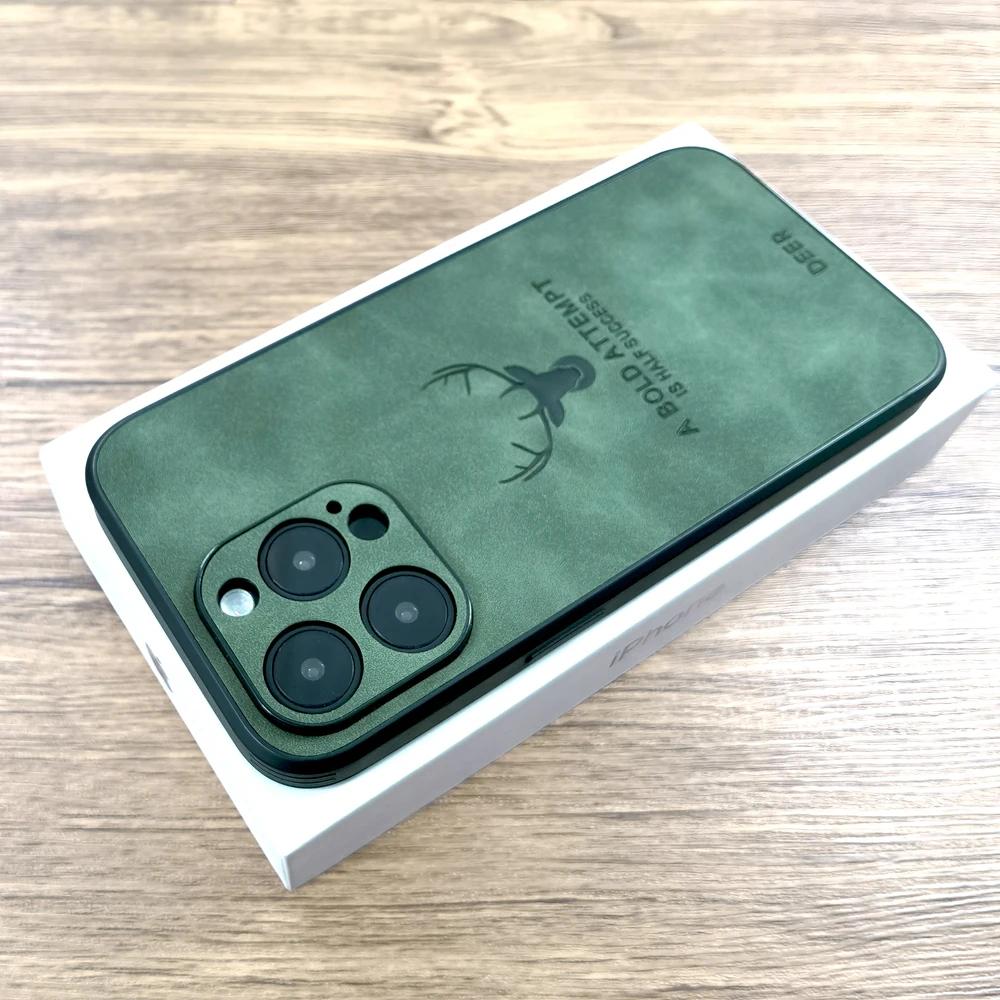 Luxury Leather Case For iPhone 15 14 13 12 11 Pro Max iPhone13 iPhone14 For Magsafe Magnetic Wireless Charge Deer Full Covers