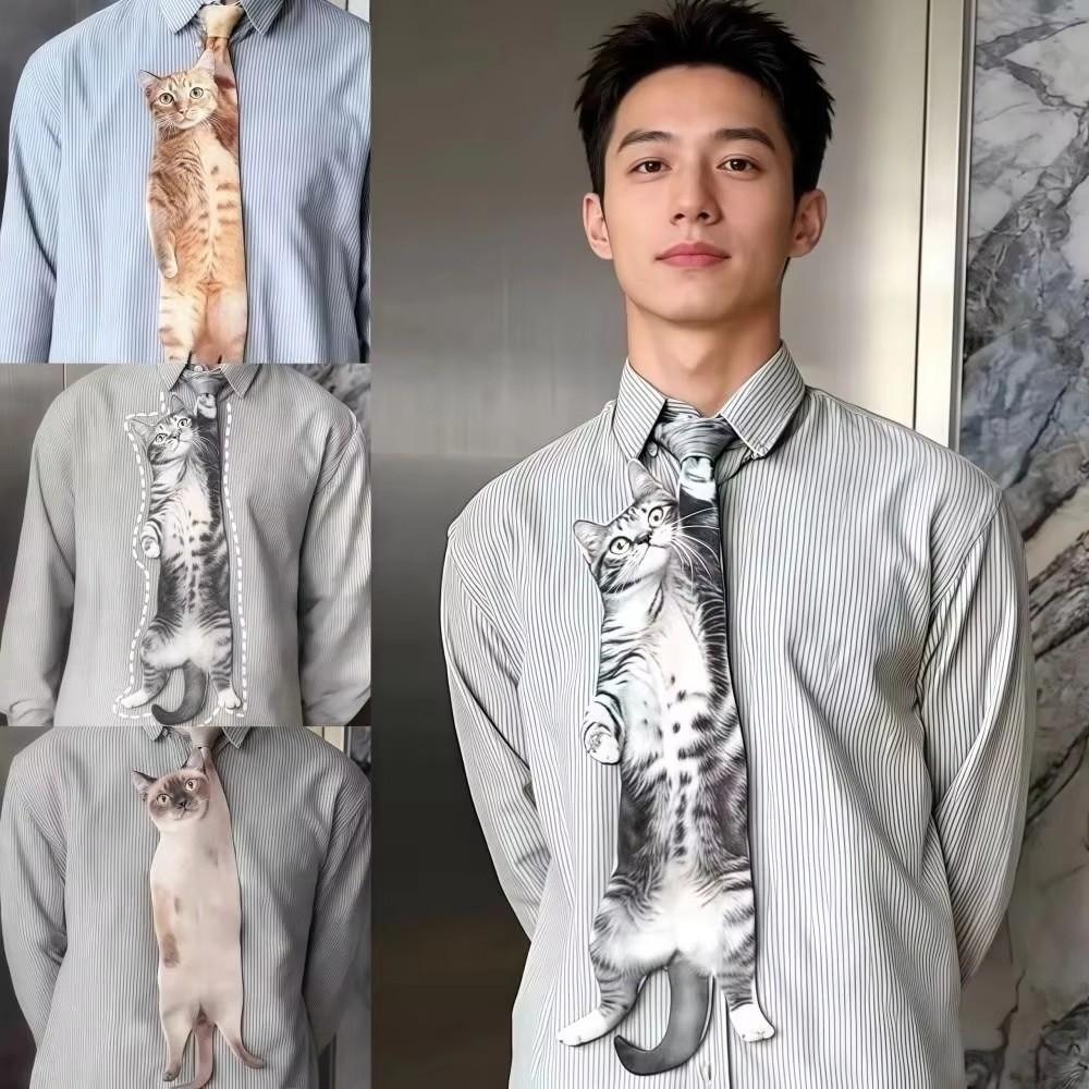 Lifelike Animal Pattern Tie Unique Novelty Necktie Costume Party Cat-shaped Tie  Festive Gatherings