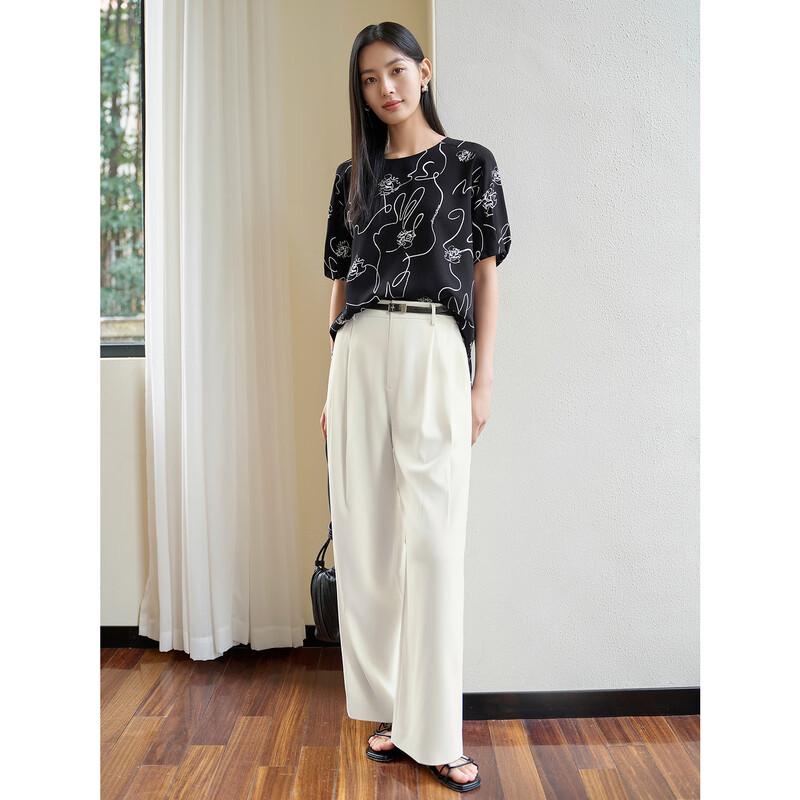 JOOZZY ANNAKO Элегантный повседневный топ с принтом в виде нарисованных линий, из ацетата, с боковым разрезом, с коротким рукавом XL