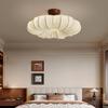 Chinese Fabric Pendant Light for Bedroom or Study - Solid Wood Pattern, Eye-Protecting Ceiling Light for Restaurant.