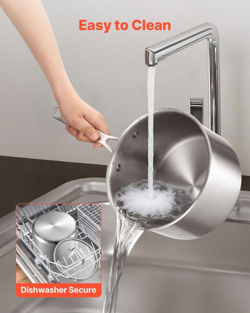 4 QT Saucepan, Stainless Steel Saucepan with Glass Lid, Multipurpose Nonstick Stainless Steel Small Cooking Sauce Pot with Ergonomic Handle, Friendly