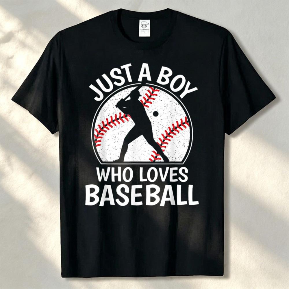 Unisex Cotton Loose Crew Neck Tee Just A Boy Who Baseball Retro Graphic Print Trendy Sports Top For Game Casual Holiday Outfit