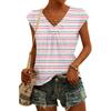 Damen Mode V-Ausschnitt Gestreifter Print Kurzarm Top