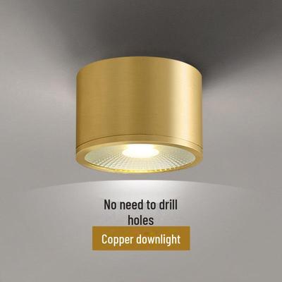 Nordic Luxury Copper LED Surface Downlight - No Hole Needed, Living Room and Corridor Ceiling Lamp.