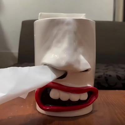 Handmade Funny Face Tissue Holder Nose Draw Box Resin Desktop Ornament