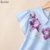 ZANZEA Women Casual Round Neck Loose Short Sleeve Floral Print Blouse