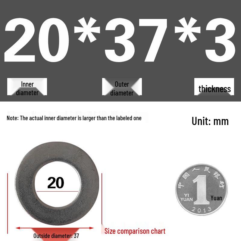 Galvanized Metal Flat Washer - Thin, Thickened, Enlarged Edge, Round, Sizes M3 to M10