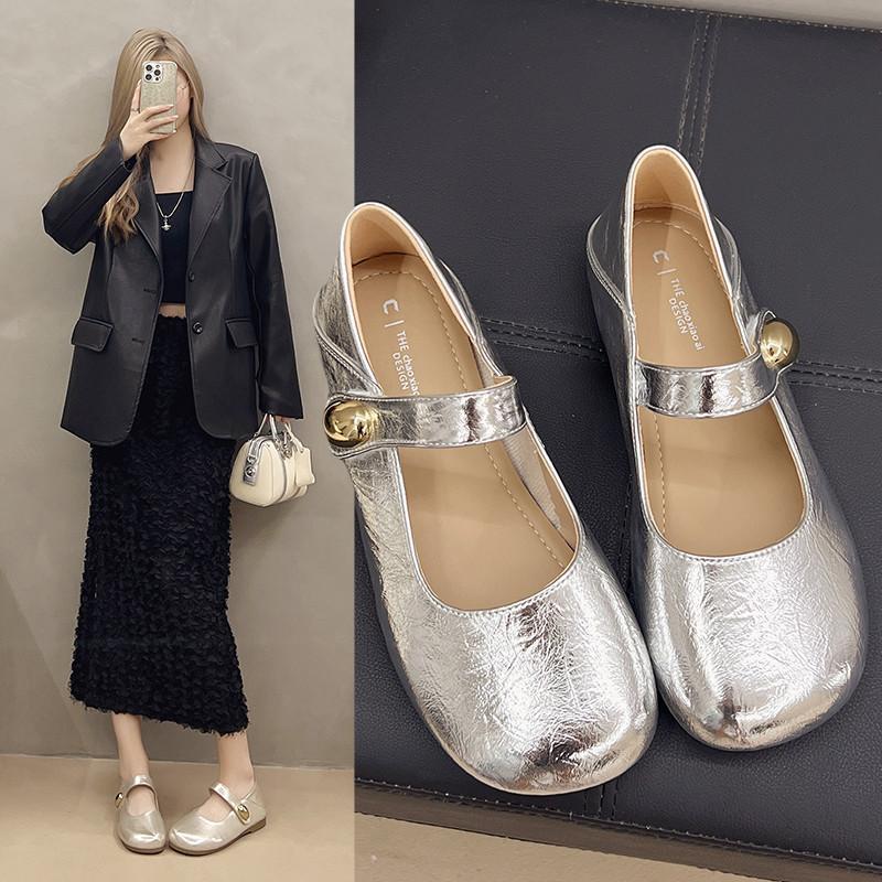 Elegant single shoes women's 2025 autumn new models with skirts soft-soled beanie shoes French Mary Jane silver small leather shoes