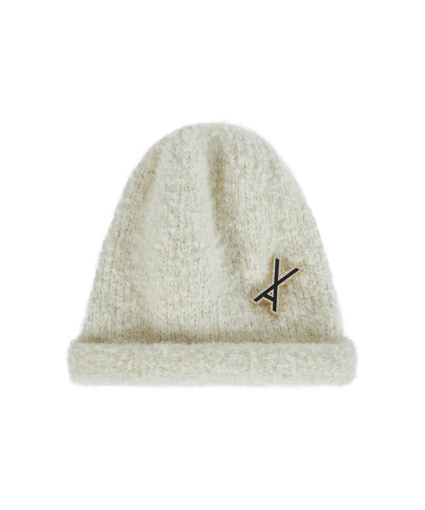 Bajal Va Brooch Melange Wool Rolling Beanie Cream Mix