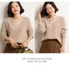 Women's 2025 Autumn/Winter V-Neck Cashmere Sweater: Solid Color, Loose Fit, Short, Long Sleeve Knit Base Layer