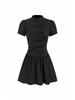 Europese en Amerikaanse Dames Plaid Hoge Hals Pofmouw Mini Jurk