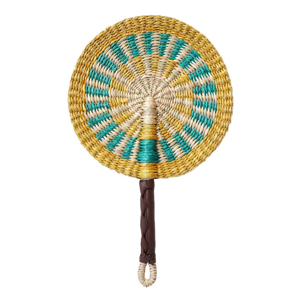Vintage Seagrass Woven Fan Bohemian Summer Cooling Fan Decorative Handheld Fans Home Decoration