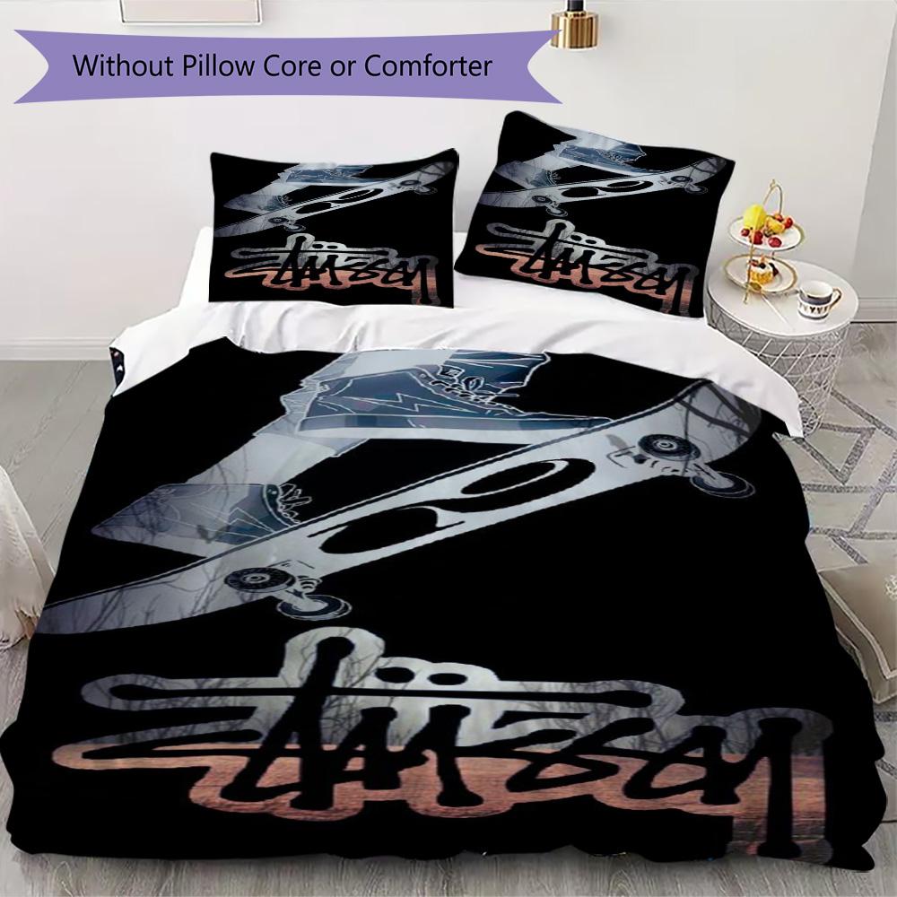 Skateboard Sneaker Street Logo 3Pcs Bedding Set, Retro Skate Culture Duvet Cover & 2 Pillowcases