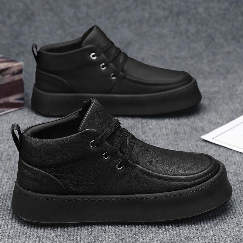 High Top Sneaker Men Designer Winter Plush Warm Snow Boot Fashion Casual Leather Upper Height Increased Flat Platform Board Shoe