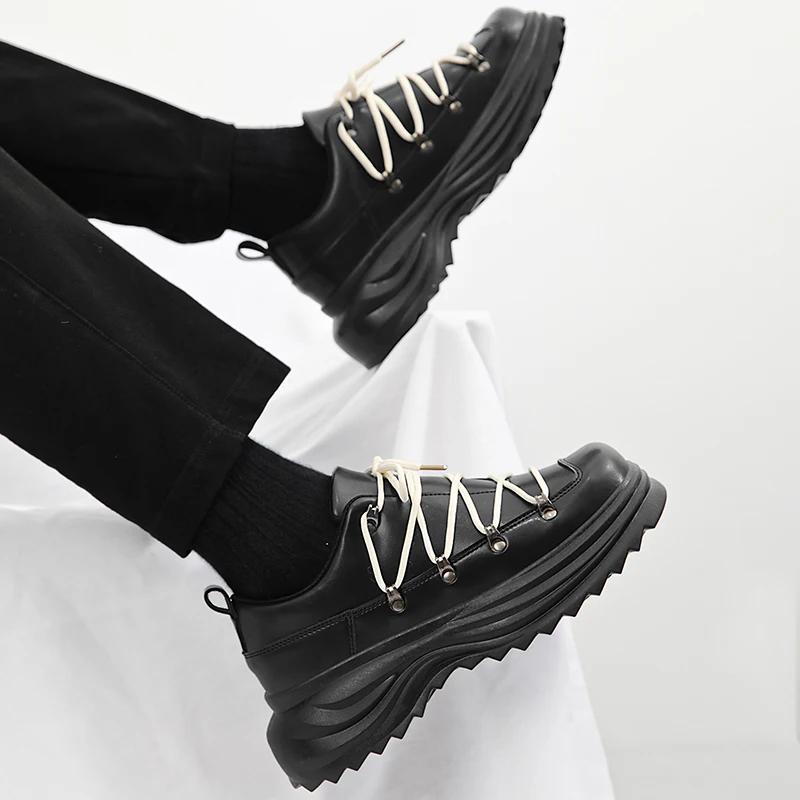 Fashion Thick Soled Trendy Fashion Designer Style Shoes Adolescents and Adults Leather Shoes Height Increasing Casual Outdoors Shoes Men