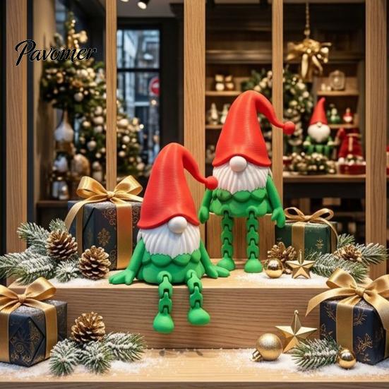 Small Shelf Figurines 3D Printed Gnome Figurine with Movable Joints, Flexible Handmade Style Decorations Statue Santa Hat for Shelf, Office