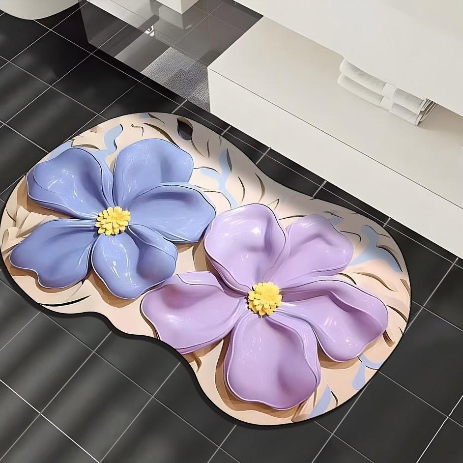Light Luxury Three-dimensional Vision Flower Diatom Mud Floor Mat, Toilet Door Water Absorption Non-slip Foot Mat, Door Mat