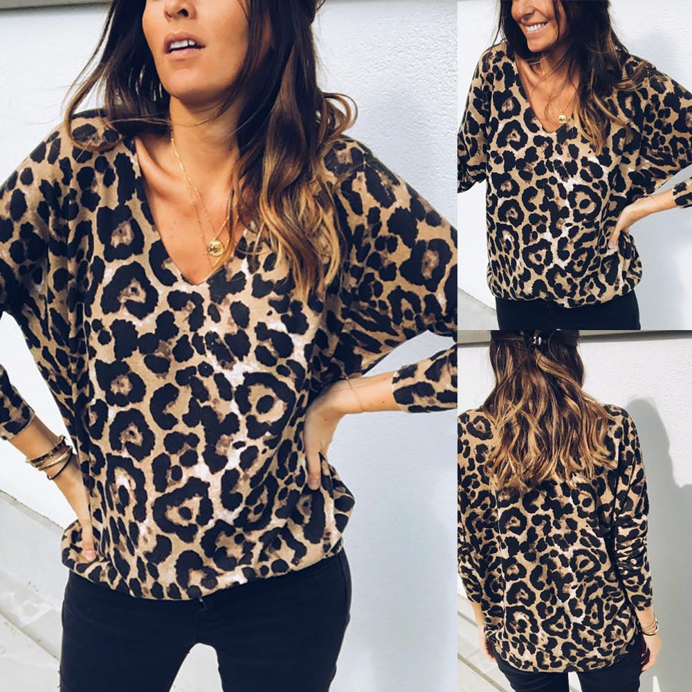 Gradient V-Neck Leopard Print Top