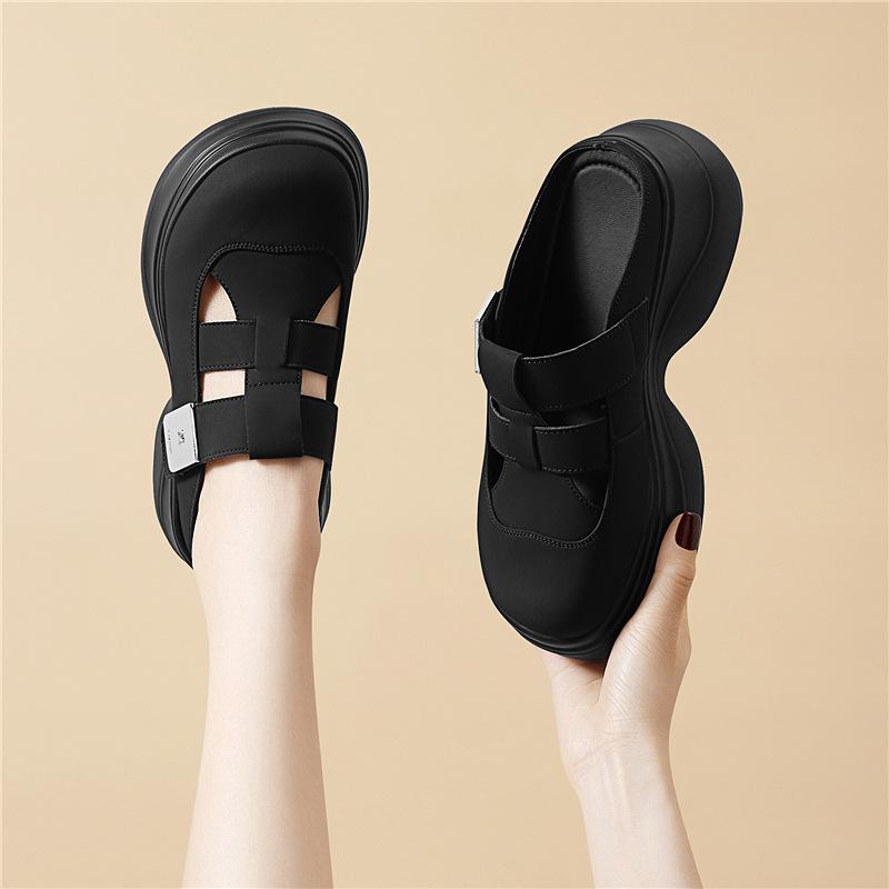 

Baotou version of women s genuine leather, comfortable wedge heel, Yaoyao bottom, casual mother, outer wear to increase height, cool slippers 34