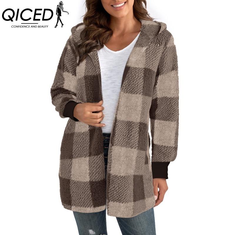 

QICED женские модные повседневные осенне-зимние кардиганы с длинными рукавами XXXL кофейный