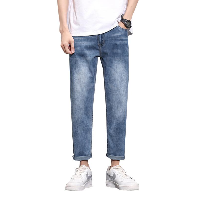 Straight-leg Jeans For Men In Summer, Light-colored Thin Section, Trendy Brand Slim Straight-leg Pants, Korean Style Trendy Stretch American Jeans