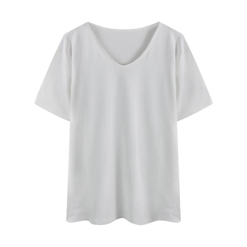 

Женская белая футболка с V-образным вырезом, коротким рукавом и прямыми плечами - Лето 2024 года, универсальный топ высокого класса