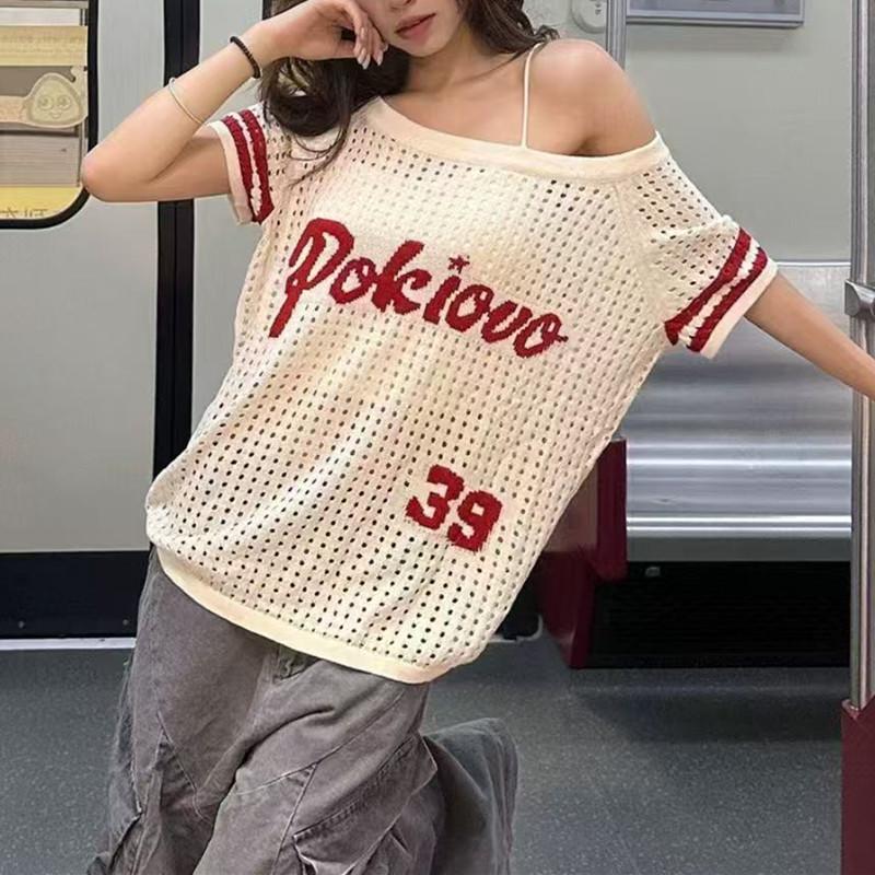 American Style Sheer Knit Off-shoulder Sun Protection Top
