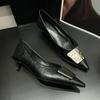 New Brand Fashion Luxury Metal Pointed Toe Fine Heeled Shallow Mouth Women's Shoes Sexy Banquet Dress Wedding High Heels Female