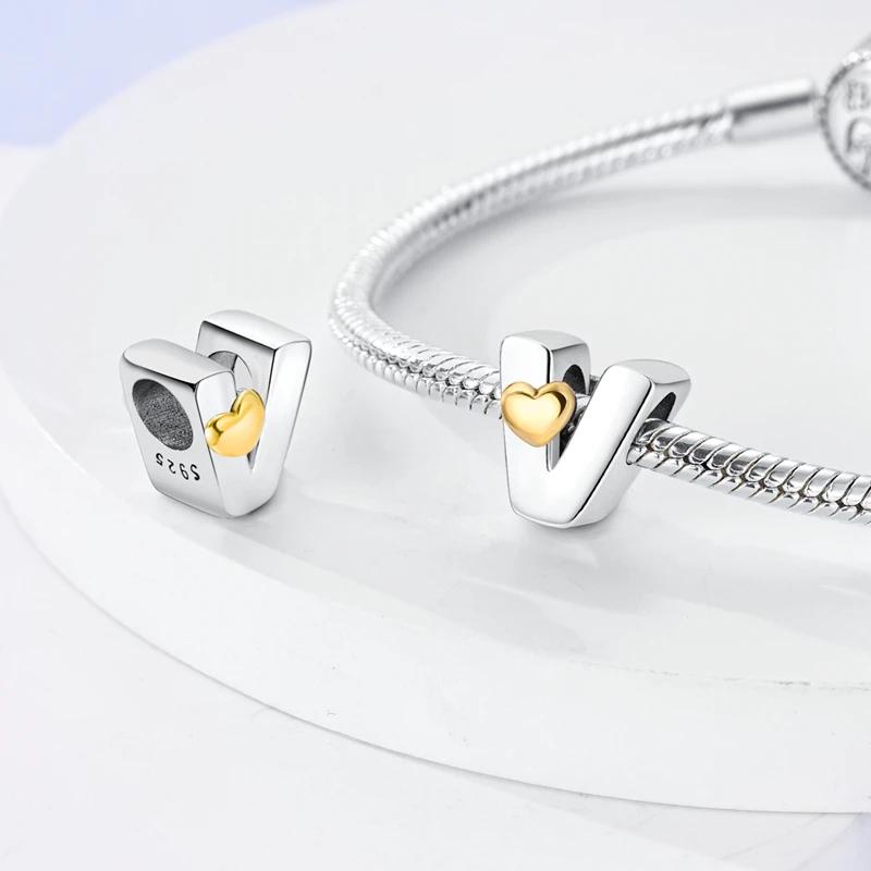 Love Heart 26 English Letters Series Coppering Charms Beads Fitoriginal Bracelets Women Diy Birthday Jewelry Making Gift