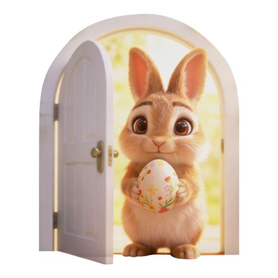 

Easter Rabbit Opening Door Wall Sticker Self-Adhesive Funny Carrot Bunny Decal for Toilet Kitchen Fridge Living Room Bedroom Decor B