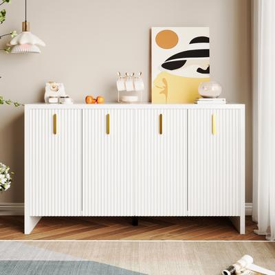 Modern, Minimalist White Sideboard: Perfect Combination of Flexible Storage Space and Elegant Design, with Golden Handles and Adjustable Partitions