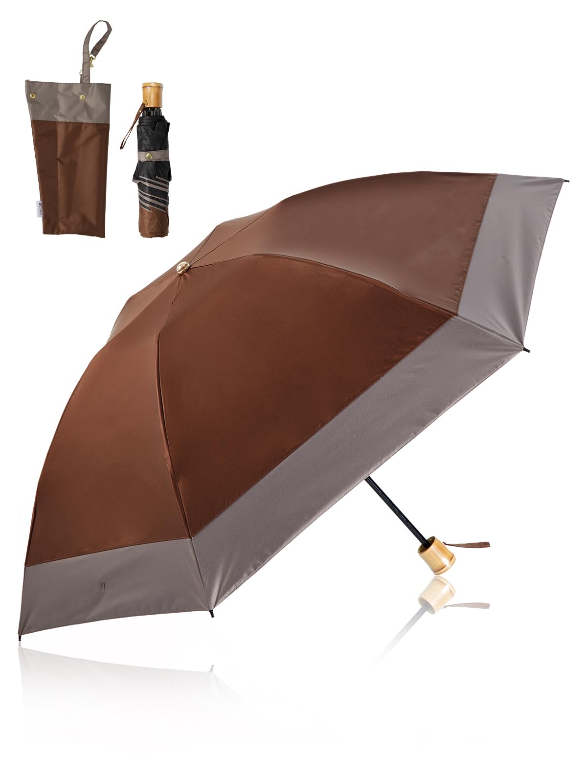 

KIZAWA Складной обратный 55 см УФ-зонт, Подходит для солнца и воды уровня 5, Полностью световой, Теплоотражающий, Перевернутая бамбуковая ручка, Складной, Легкий, Компактный,