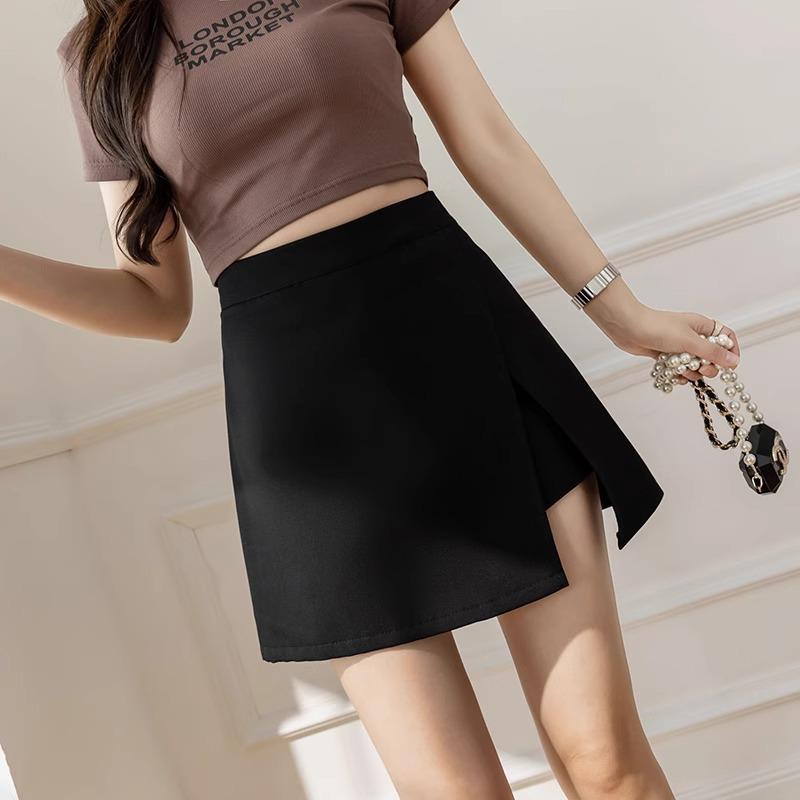 

Grey High Waist Irregular Slit Midi Skirt for Women - Autumn Bodycon A-line, Petite All-match Skirt XS