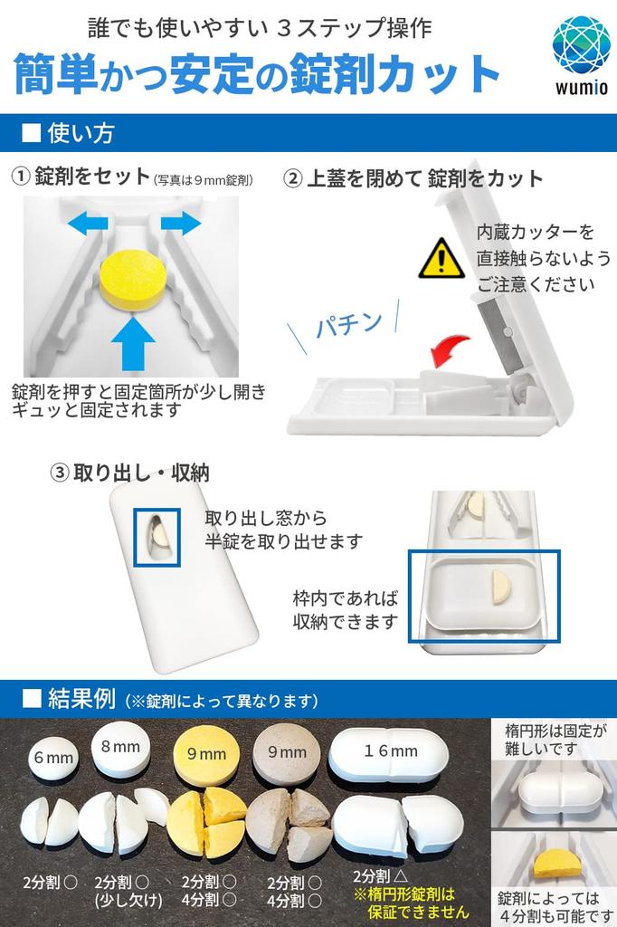 wumio Pill Compact Tablet Cutter Cutter, Thin, Lightweight, Cutter/Medicine (1 Piece)