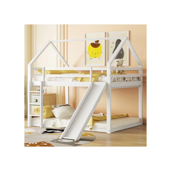 Lit Superposé - MUVOE - 140x200 Cm - Blanc - Toboggan - Échelle Interchangeable