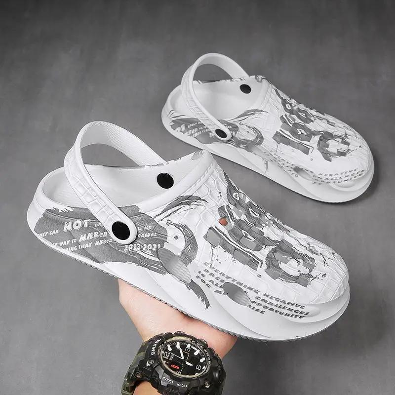Fashion Rock Pattern Men's Shoe Outdoor Hole Beach Slides Cheap Shoes Liquidation Pvc Elegant Comfortable Original Rubber Male Slipper