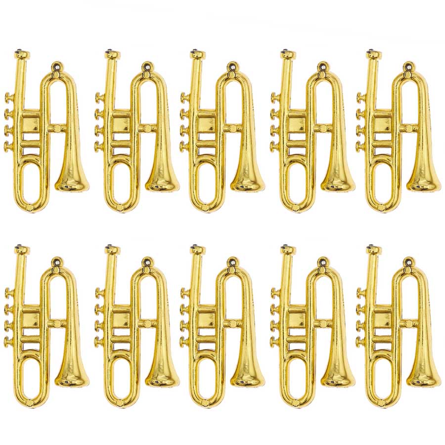 

10pcs 4.4cm Plastic Mini Golden Double-tube Horn Ornament Dollhouse Desktop Decoration Decorative Crafts Room Scene Accessory