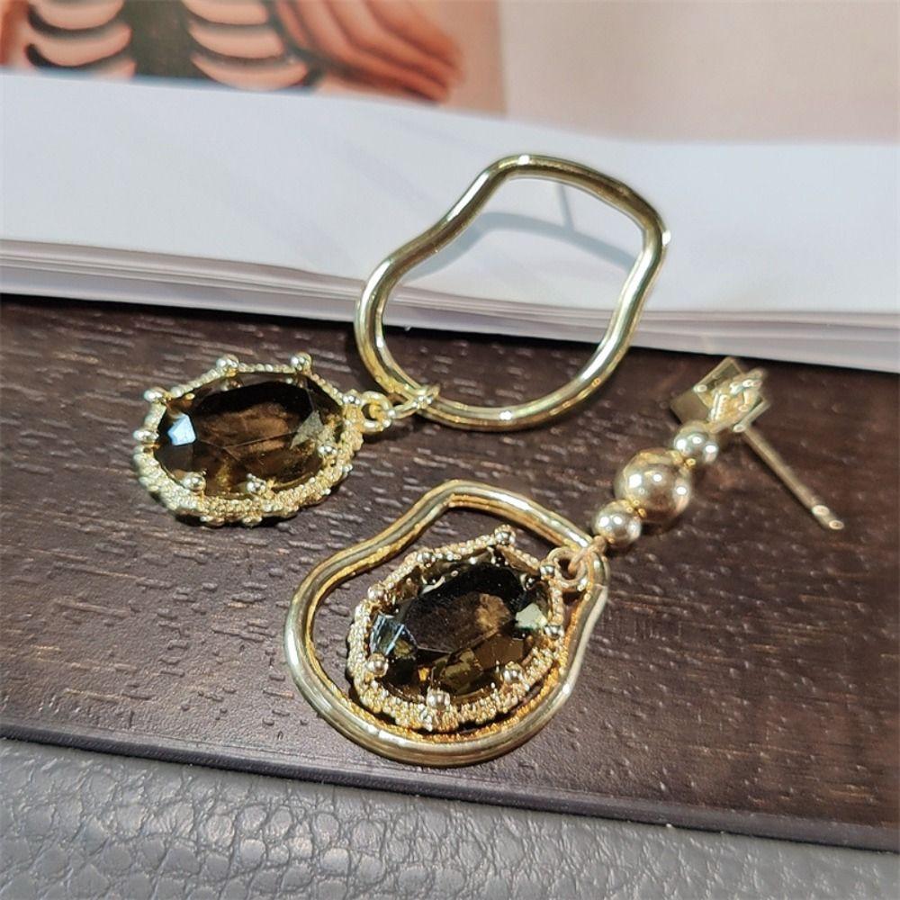 

Asymmetrical Design Crystal Earrings Brown Crystal Gemstone Earrings Metal Earrings Female