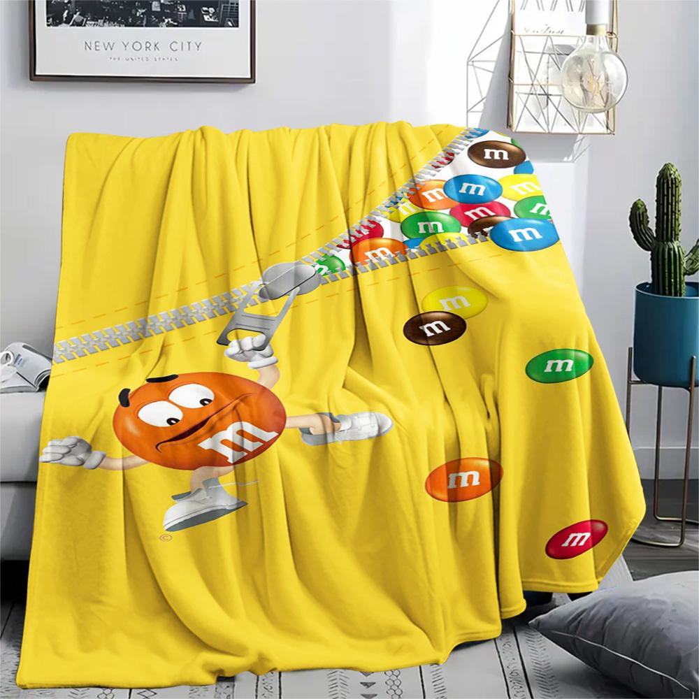 1PC M&M's Patterned Flannel Blanket Suitable For All Seasons for Home Decor Warmth and Comfort Gifts Holiday Present