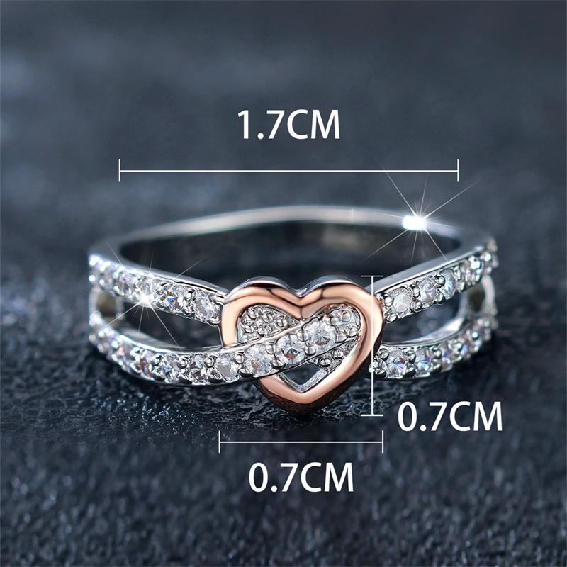 Simple Female White Zircon Stone Ring Rose Gold Silver Color Heart Engagement Bride Wedding  For Women
