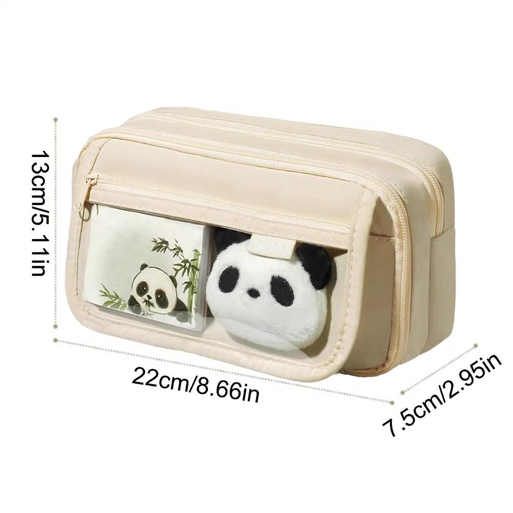 Cute Pencil Case Large Capacity Pencil Bag Panda  Cartoon Stationery Holder Bag With Brooches Stickers Clips Keychains  Pen Case