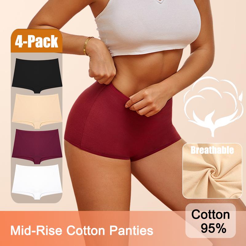 4 STUKS/Set Dames Katoenen Slipjes Sexy Lage Taille Boyshorts Naadloze Sport Boxers Dames Comfortabel Ondergoed Effen Kleur Lingerie