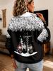 Women's casual sports black and white Christmas snowman full print fashion half-zip sweatshirt