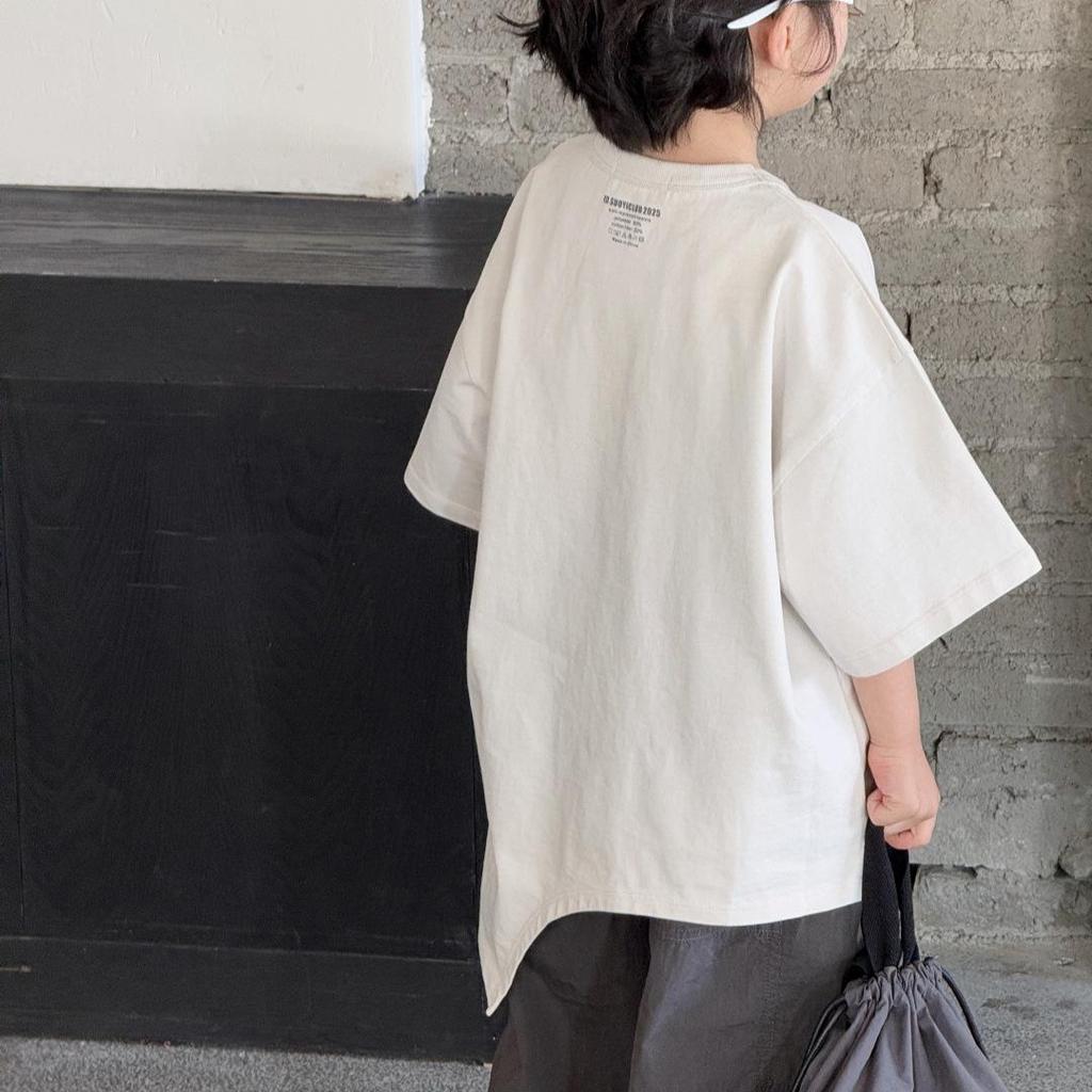 Kinder Unregelmäßiges Schweres Jungen Kurzarm T-Shirt, Mode für Mittlere Kinder, Trendiger Lockerer Rundhals-Stil