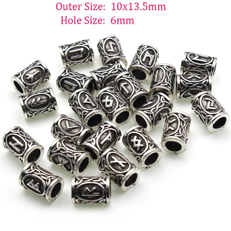 24pcs/Set Viking Rune Metal Spacer Beads Fit Beards or Hair Rune Vintage Big Hole Bead DIY Pendants Jewelry Making Accessories