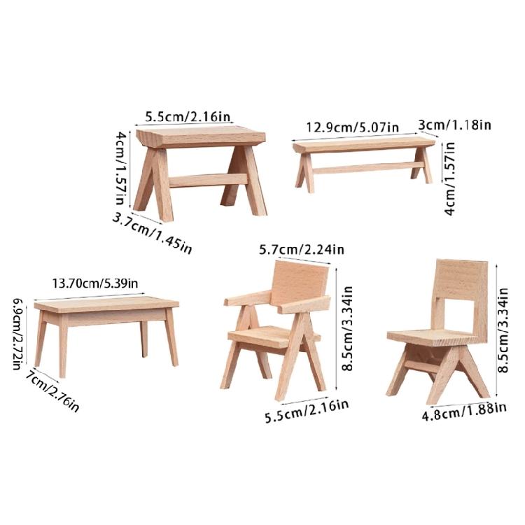 1/12 Scale Miniature Wood Chair/Table for Dollhouses Decoration and Diorama Scene Enhancement Furniture Figurine