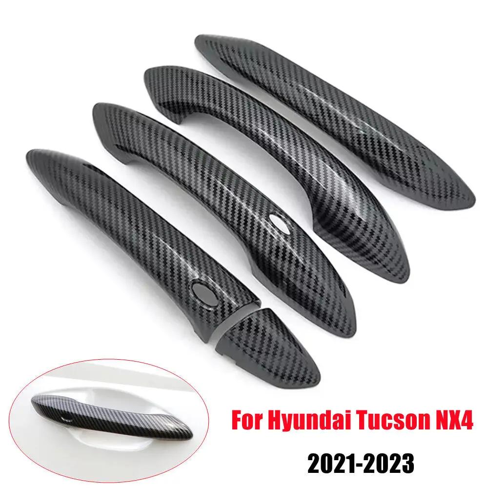 

For Hyundai Tucson 2025 2025 LHD Car Carbon Fiber Style Chrome Exterior Door Handle Moulding Cover Trim Decoration ABS Auto углеродного волокна черного