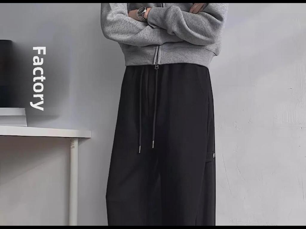 Men's Gray Heavyweight Wide-Leg Sweatpants: Spring/Autumn Casual Drape with American High-Street Vibe