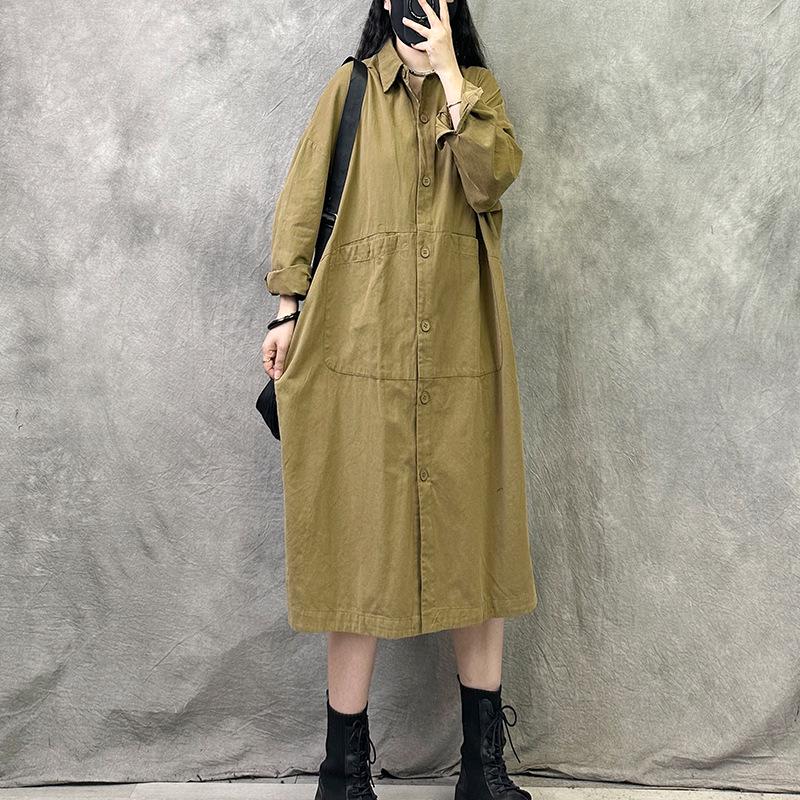 

Vintage-Inspired Plus Size Long Sleeve Spring Dress for Women Large хакі