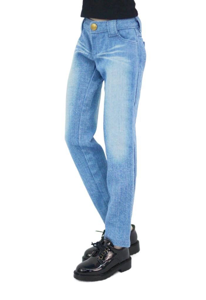 Petite Marie Boyfriend Light Stretch Compatible with BJD Dolls Jeans, Blue, KOJIMA-processed, Low-Rise, Roll-Up, Denim, Vintage-Finish, 1/3 Scale,
